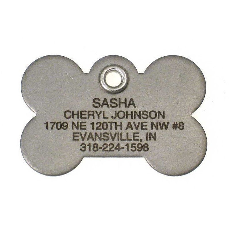 Metal Bone Dog Tag - Matte Finish Stainless Steel - Size: Large, - Lucky Pet